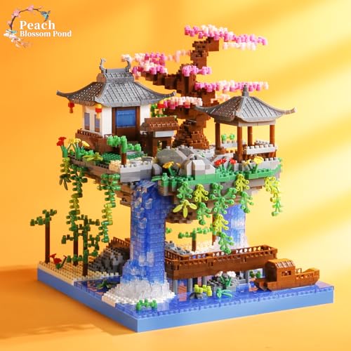 CAXIMSY Cherry Blossom Bonsai Tree House Building Block Sets 3320PCS Chinese Architecture of Peach Blossom Micro Mini Building Set Toy Gift for Kids Adults - style: Peach blossom pool