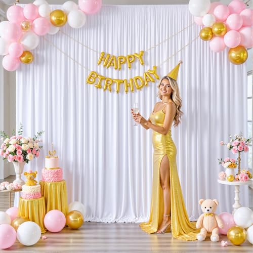 10ft x 7ft White Backdrop Curtain for Parties Wedding White Wrinkle Free Backdrop Drapes Panels for Baby Shower Gender Reveal Birthday Photo Photography Polyester Fabric Background Decoration - color: White, size: 10FTx7FT (W5'xH7', 2 Panels)