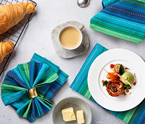Hausattire Reusable Napkins Cloth Washable 100% Cotton Salsa Stripe 18x18 Inch Dinner Napkin|Table Napkin for Home Banquet Wedding|Set of 12 Cloth Napkins Mother's Day Decor Collection|Teal Multi - color: Teal Multi, size: 18x18