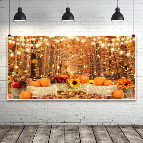 Fall Backdrop Photo Autumn Harvest Pumpkin Maple Leaves Thanksgiving Background Baby Shower Banner Decoration Birthday Party Studio Props 7 * 5ft - color: Orange, size: 7x5ft