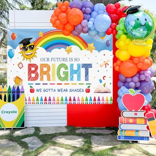 MEHOFOND Preschool Kindergarten Graduate Backdrop Bright Future Graduation Decor Congrats Class of 2026 Kids Congrats Grad Rainbow Background Photo Props 7x5ft - color: Blue, size: 7x5ft
