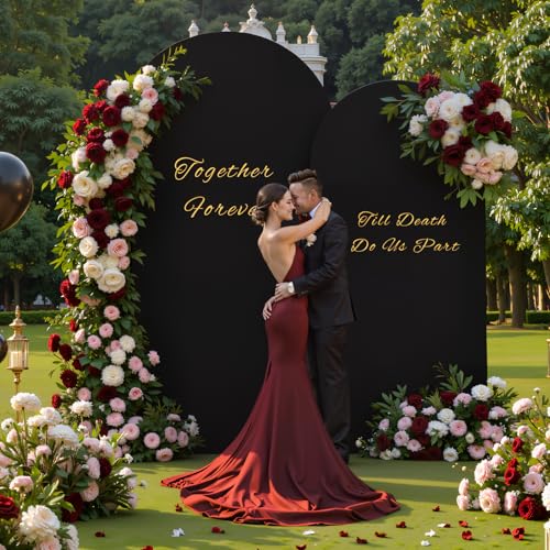 Black Arch Backdrop Cover for Wedding, Set of 2 Stretchy Spandex Fitted Arch Stand Cover for Baby Shower, Birthday Party Decor, Chiara Backdrop Cover with Double-Sided Design(7.2FT 6FT, Black) - color: Black