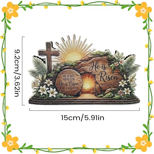 Easter Empty Tomb Cardboard Display, Religious Resurrection Decoration, Stand-Up He is Risen Cutout, with Crosses Signs, for Gathering Church Stage Background Photo Prop Jesus Sunday Decor