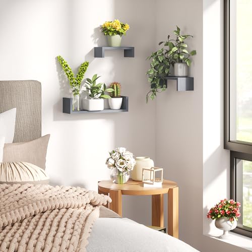SRIWATANA Floating Shelves Wall Mounted, Solid Wood Wall Shelves, Weathered Gray… - color: Weathered Gray