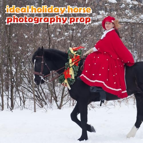 Dingion Christmas Wreath Horse Christmas Horses Neck Garland 16.9 Inches Artificial Outdoor Garland Horse Costume Rustic Farmhouse Decor for Xmas Holiday Party Parades Supplies(Poinsettia Style) - style: Poinsettia Style