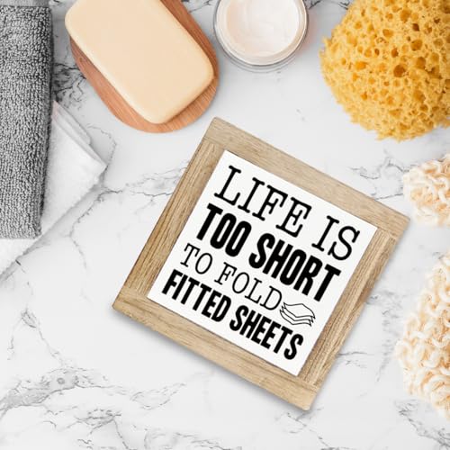 Life is Too Short to Fold Fitted Sheets Sign, Laundry Decors Art, Farmhouse Laundry Room Decors, Bedroom Decoration, Decorative Wooden Table Signs, Desk Decor Art, Funny Home Decor - color: Color04