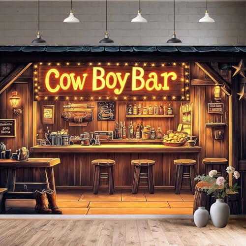 12X10ft Western Cowboy Backdrop Banner Wild West Vintage Rustic Wooden Cowboy Bar Photography Background Rustic Saloon Kid Party Decor, Western Theme Cowboy Birthday Banner Photo Studio Props - color: Brown, size: 12X10FT