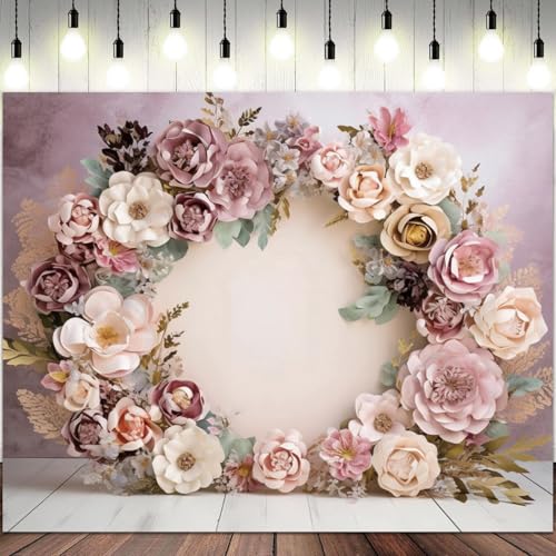 5x3ft Wedding Backdrop Purple Pink Floral Theme Photography Background White Flower Garland Green Leaves Bridal Shower Banner Decorations Girls Birthday Party Baby Portrait Photo Booth Prop - color: color 5, size: 5x3ft