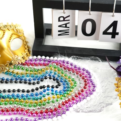 YAXINRUI 30 PCS Mardi Gras Beads, Party Beads Necklaces for Mardi Gras, Christmas, St. Patrick's Day, Party Favors, Metallic Colorful Throw Beads Accessories in 10 Colors - color: 10 Colors, size: 24 Pcs