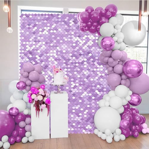 Light Purple Shimmer Wall Backdrop 24 Panels Sequin Backdrop Photography Backdrops Wall Panels for Birthday Wedding Engagement Mermaid Wall Disco Backdrop Decoration - color: Light Purple, size: 6ftx4ft