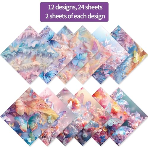6x6" 160gsm cardstock Single Sided Scrapbooking 24 Papers Pad vintage decoupage scrapbook kit patterned paper junk journal supplies journaling supply scrap paper crafting.Pearl Butterfly - color: 24sheets-Pearl Butterfly