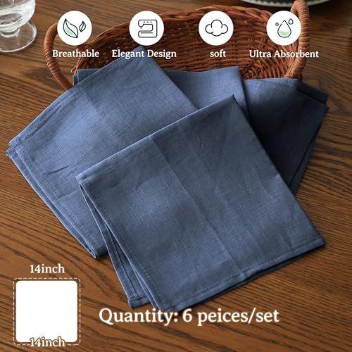 Simple&Opulence Linen Napkins Set of 6 – 100% Pure Linen Napkins for Spring, Easter, Mothers Day,Wedding, Party, Everyday Use Machine Washable and Reusable 14" x 14" Classic Blue - color: Classic Blue, size: napkin(14"×14")