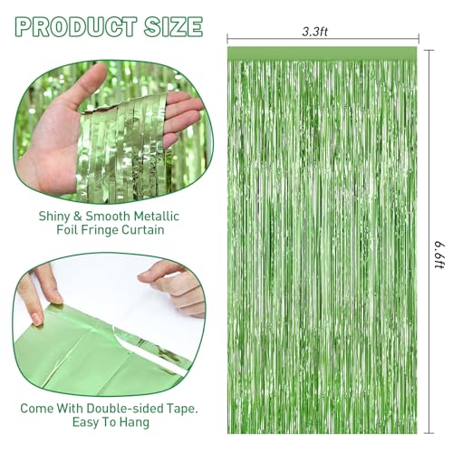 Light Green Tinsel Backdrop Foil Fringe Curtains - 2 Packs Door Streamers Backdrop for Birthday Door Decorations, Party Supplies for Bachelorette, Graduation, Christmas, Disco Decor - color: Light Green
