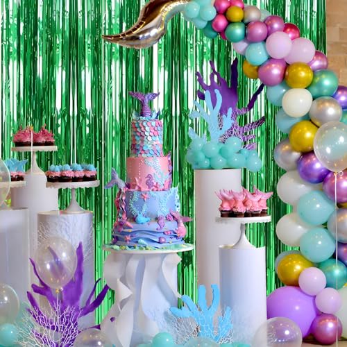 Valentines Day 2 Pack 3.3 * 8.3 ft Foil Curtain Metallic Tinsel Fringe Curtains Photo Booth Props Backdrop for Birthday Wedding Engagement Baby Shower Christmas Holiday Celebration Partyl,Green - color: Green, size: 2 Pack