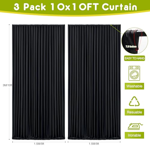 Wokceer Black Backdrop Curtain for Wedding Parties 3 Pack 10x10FT Wedding Curtains Photo Backdrop Drapes Polyester for Photoshoot Baby Shower Birthday Party Curtains Background 6 Panels 5x10FT - color: Black, size: (3 Pack)10FTx10FT