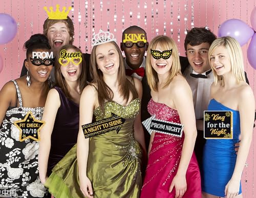 35 Pieces Prom Photo Booth Props Kit Funny Prom Dance Props Sticks High School College Graduation Prom Night Disco Party Decorations Supplies Black Gold Sliver