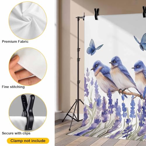 Flowers Summer Backdrop for Photography, Watercolor Purple Bird Lavender Butterfly Photo Backdrop Portrait Background Party Banner Photo Backgrounds for Studio Booth Props, 7x5ft - color: Mist Blue White, size: 7x5FT