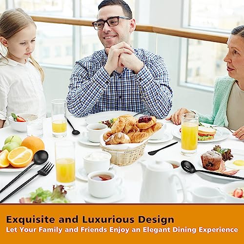 Matte Black Serving Set,Oliviola 5-Piece Stainless Steel Large Hostess Set with Round Edge, Satin Finished, Dishwasher Safe -Large Spoon, Large Fork,Butter Knife,Sugar Spoon & Slotted Spoon - color: Black, size: 5-piece