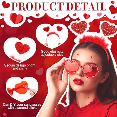 Janinka Valentines Day Heart Headband Sunglasses Set Valentines Photo Prop Galentines Party Favor Accessories for Women - style: Feather Heart
