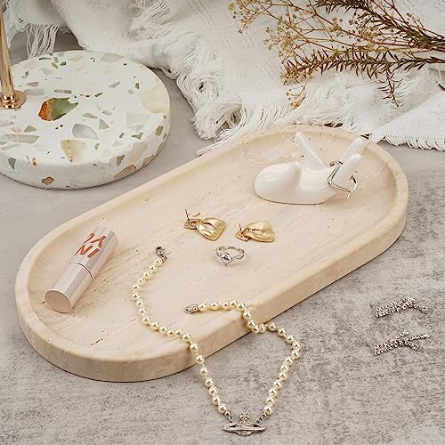 Koville Italian Travertine Tray, 12"x6" Vanity Decorative Marble Tray for Countertop, Catchall Tray for Perfume, Candles, Jewelry Dish Tray - color: Light Beige Travertine, size: 12" x 6" x 0.8"