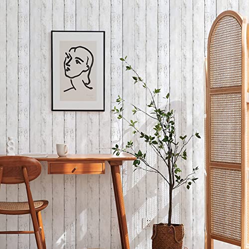 Decoroom Shiplap Contact Paper 17.71" X 236" - Wood Peel and Stick Wallpaper White Wood Plank Self-Adhesive Removable Vinyl Wrap Wall Paper for Countertops Furniture Wall Covering Home Decoration - color: White, size: 15.7" x 196"