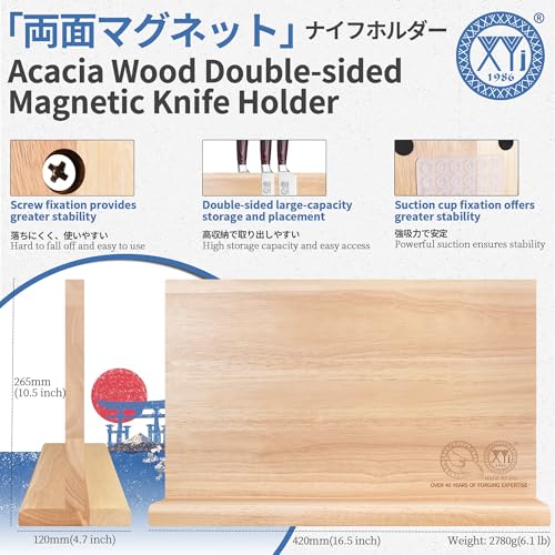 XYJ Magnetic Knife Block, Dual-Sided Magnets, Stable Countertop Knife Holder, Natrual Wood, Knives Organizer Tool, Kitchen Cutlery Display Stand without Knives - color: light wood color, size: 16.5*9.5 inch without board