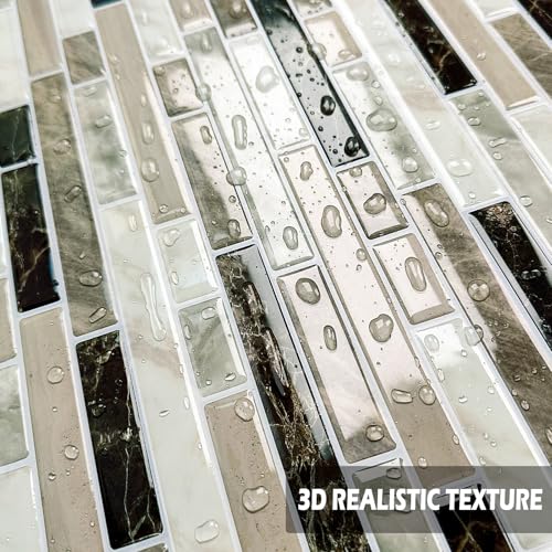 Yipscazo 10 Sheets Peel and Stick Backsplash for Kitchen,12''x12'' Waterproof Stick on Backsplash Smart Tiles for Bathroom,Removable Self Adhesive Wall Tiles (Marble Beige&Brown) - color: Marble Beige&brown