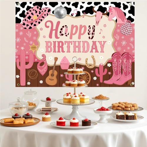 Cowgirl Backdrop Cowgirl Birthday Party Decorations Western Themed Backdrop Pink Wild West Rustic Birthday Baby Shower Photography Background Banner for Girls Women Photo Booth Props 7x5ft Polyester