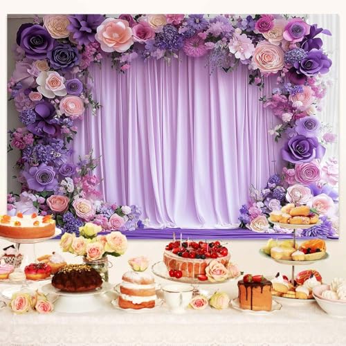 6X4ft Purple Flower Wall Background Photography Lavender Backdrop for Parties Wedding, Girls Birthday Princess Weeding Bridal Shower Purple Floral Anniversary Ceremony Decor. - color: Multi, size: 6X4FT