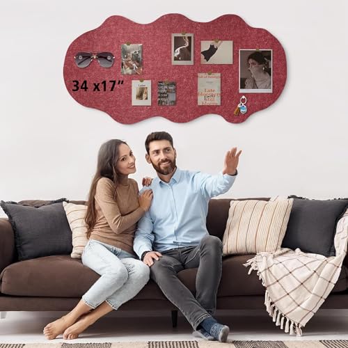 Cute Bulletin Board for Walls 34'' x 17'' Push Pin Board,Cloud Vision Boards Picture Board for Photos Decorative Cork Board for Office Felt Bulletin Board with 15 Push Pins (Cloud - Red) - color: Cloud - Red