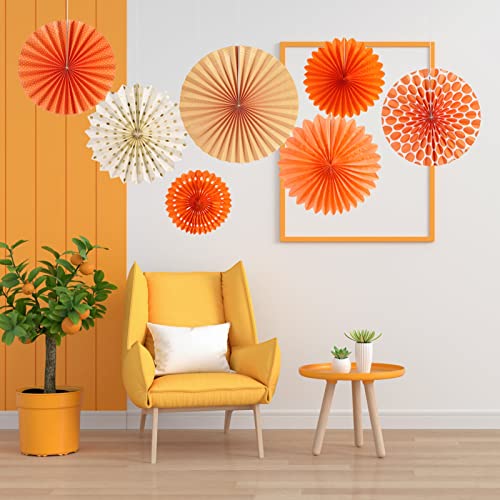 Easy Joy Paper Fans Party Decorations Orange Hanging Paper Fans Sunshine Party Decorations Birthday Wedding Home Classroom Party Hanging Decoration, Set of 7 - color: Orange 2