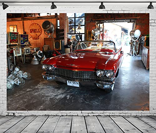 BELECO 15x8ft Fabric Vintage Garage Backdrop Retro Workshop Car Repair Background Theme Party Supplies Mechanic Decorations Portrait Shooting Photo Booth Studio Props - size: 15x8FT