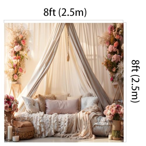 Kate 8x8ft Boudoir Pillows Backdrops for Photography Bedroom Headboard Background Branch Flowers Backgrounds Bridal Newborn Baby Show Decoration Studio Backdrop - size: 8x8ft