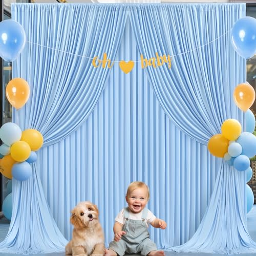 10ft x 10ft Baby Blue Backdrop Curtains Panels for Baby Shower Parties Wrinkle Free Fabric Backdrop Drapes Decorations Cloth for Birthday Party Gender Reveal Photography Photoshoot Background Curtain - color: Blue, size: W5' x H10'(2 panels)