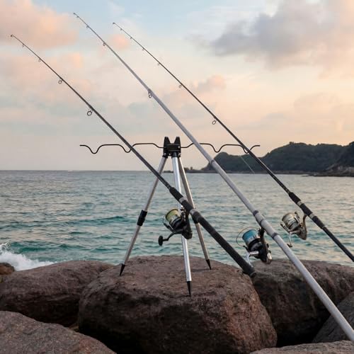 2 Pcs Portable Fishing Rod Holder for Ground Aluminum Alloy Rack with Lock Bank Fishing Rod Holder Fish Pole Bracket Stands Collapsible Fish Accessory Outdoor