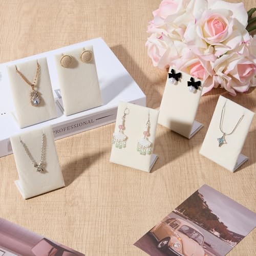 RattanView 12 Pieces Velvet Earring Display Stand Necklace Pendant Jewelry Stand Showcase Organizer Display Holder for Earring Pendant Accessory Rack(Beige,Straight Style,Velvet) - color: Beige, style: Straight Style