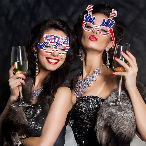 OURUOLA Fourth-4th July Mmemorial-Day Photo-Booth Props - 16 pcs Red White Blue Sunglasses Photography Party Decorations Decor, Adults USA Patriotic America Independence Supplies - color: Independence Day Photo-booth Props - 16pcs