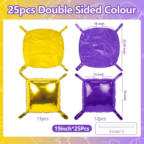NISOCY 25PCS Purple Gold Square Foil Balloons Wall Backdrop Double Sided Gold Purple Balloons Arch Kit for Birthday Anniversary Graduation Prom Engagement Baby Bridal Shower Party Decorations - color: Purple and Gold, size: 25PCS