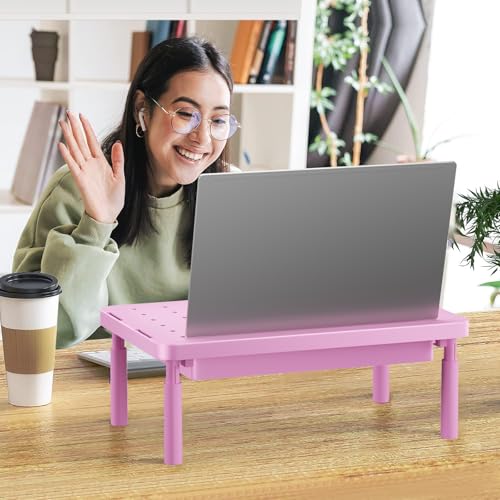WALI Computer Monitor Stand with Storage, Desk Monitor Riser 3 Height Adjustable, Laptop Riser with Airflow Vents, Desk Organizer for Computer, Laptop, Printer (PTT002-P), 1 Pack, Pink - color: Pink, size: 14.6" * 9.3" with Drawer