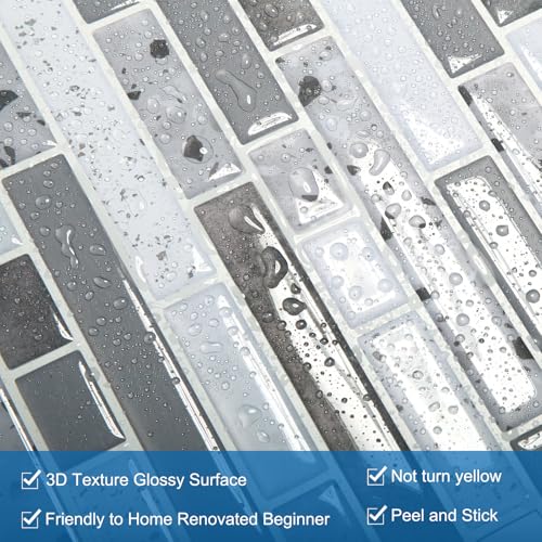 Yipscazo 10 Sheets Peel and Stick Backsplash for Kitchen Wall, 12''x12'' Waterproof Stick on Backsplash Smart Tiles for Bathroom,Removable Backsplash Wall Tiles in Gray White - color: Gray White