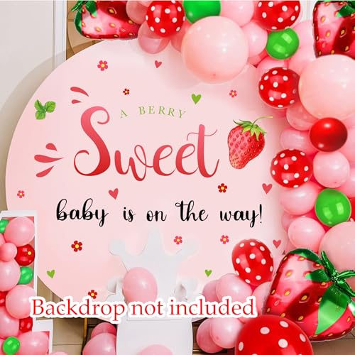 Strawberry Baby Shower Decorations Sign for Backdrop Berry Baby Gender Party Decal A Berry Sweet Baby is On The Way Decor Balloon Arch Decal Baby Girl Party Welcome Sign Newborn Pregnancy Party Supply - color: Red Green