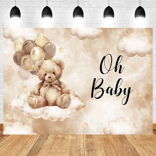 5x4ft Oh Baby Bear Backdrop with Balloons Clouds and Stars for Baby Shower Gender Reveal Newborn Photoshoot Birthday Party Decorations Photo Booth Props Photography Background Banner - color: Color 8, size: 5x4ft