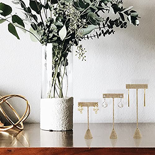 Ikee Design 6Pcs Set Linen Earring T Stand Display Set, Jewelry Display Stand for Showroom and Tradeshow Showcase, Burlap Linen, 4 1/2 H in; 5 3/4 H in; 6 3/4 H in - color: Burlap Linen, 3 Heights
