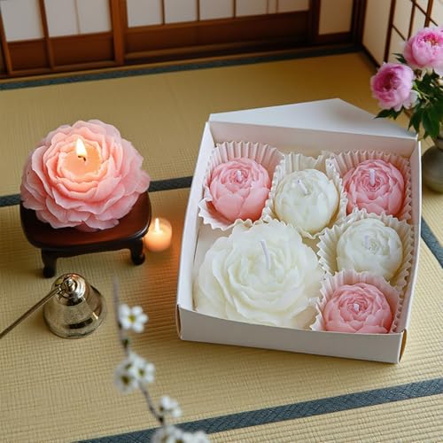 Peony-Shaped Scented Candles (6-Pack),Stylish Delicate Floral Fragrance Soy Wax Aroma Aesthetic Decorative Candle for Home,Wedding,Gifts,Photo Props