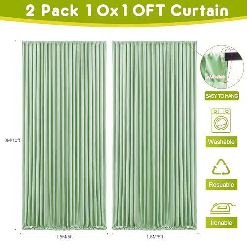 Wokceer Sage Green Backdrop Curtain for Wedding Parties 2 Pack 10x10FT Wedding Curtains Photo Backdrop Drapes Polyester for Photoshoot Baby Shower Birthday Party Background 4 Panels 5x10FT - color: Sage Green, size: (2 Pack)10FTx10FT