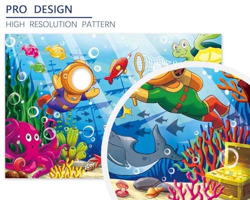 Cartoon Undersea Diving Face in Hole Backdrop 5 x 3.3 ft, Underwater World Diver Face Cutout Photo Props, Seabed Shipwreck Treasure Marine Life Photography Background for Kids Boys