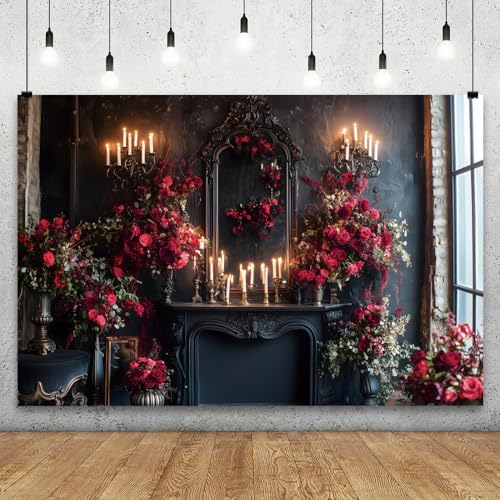 YongFoto Retro Elegant Mirror Candelabras Dresser Backdrop 5x3ft Candles Roses Flower Artistic Photography Background Bridal Shower Wedding Party Banner Portrait Photoshoot Wallpaper Photo Booth - color: Style 2, size: 5ftx3ft