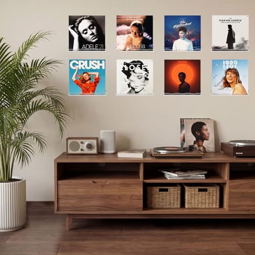 Optish 12 Pack Vinyl Wall Mount Shelf, 12" Vinyl Record Holder, Clear Record Shelf Display and Storage, Acrylic Shelves for Wall, Nursery, Living Room, Bedroom - color: Clear