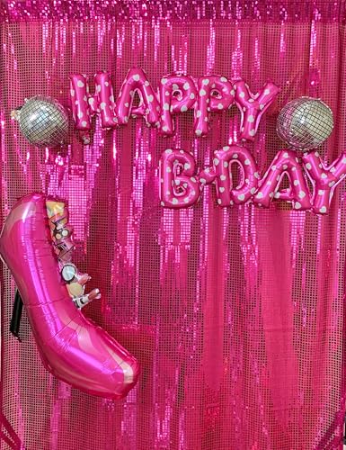 JYFLZQ Hot Pink Sequin Backdrop 4.5FT x 8FT 1 Panel - Thick Non See-Through Glitter Party Background for Girls Birthday, Disco Photo Booth Wall Decor, Baby Shower, Women Event Decorations - color: Hot Pink, size: 4.5FT x 8FT (Pack of 1)