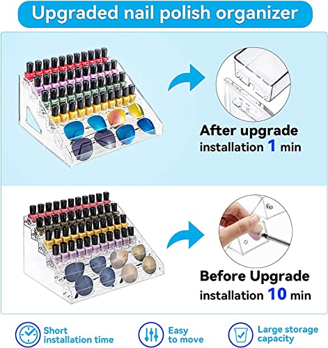 Nail Polish Organizer 72 Bottles of 6 Layers Sunglass Organizer Acrylic Display Rack Eyeglasses Storage Essential Oils Holder Makeup Organizer No Tool Needed Assembly, Clear - color: Clear, size: 6 Layer